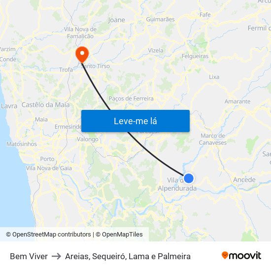 Bem Viver to Areias, Sequeiró, Lama e Palmeira map