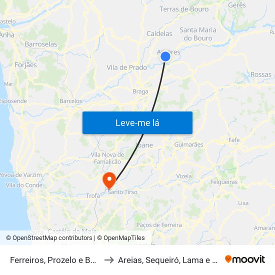 Ferreiros, Prozelo e Besteiros to Areias, Sequeiró, Lama e Palmeira map