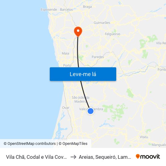 Vila Chã, Codal e Vila Cova de Perrinho to Areias, Sequeiró, Lama e Palmeira map