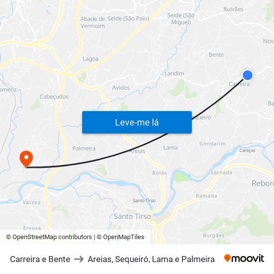 Carreira e Bente to Areias, Sequeiró, Lama e Palmeira map