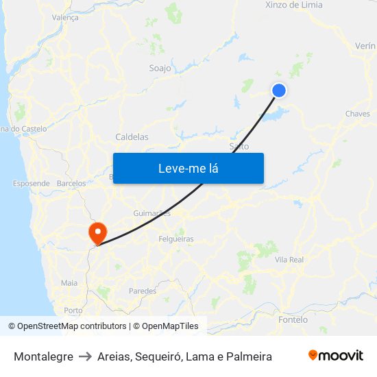 Montalegre to Areias, Sequeiró, Lama e Palmeira map