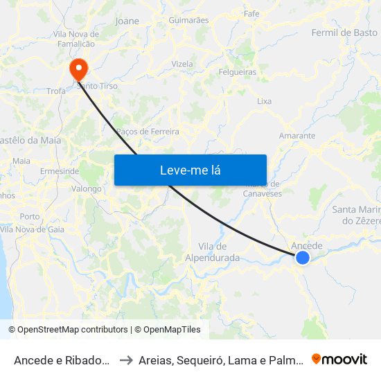 Ancede e Ribadouro to Areias, Sequeiró, Lama e Palmeira map