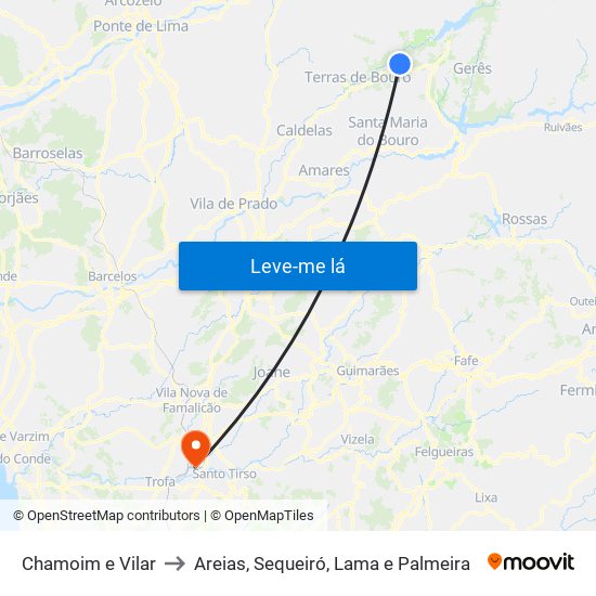 Chamoim e Vilar to Areias, Sequeiró, Lama e Palmeira map