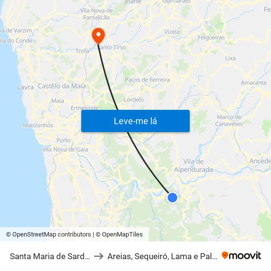 Santa Maria de Sardoura to Areias, Sequeiró, Lama e Palmeira map