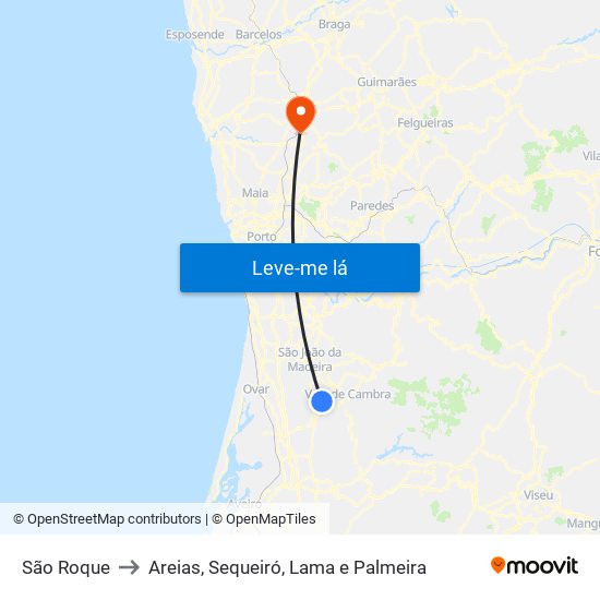 São Roque to Areias, Sequeiró, Lama e Palmeira map