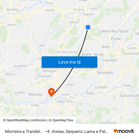 Morreira e Trandeiras to Areias, Sequeiró, Lama e Palmeira map