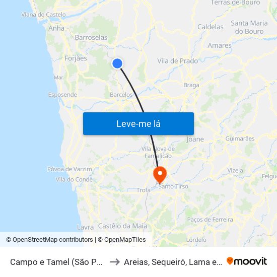 Campo e Tamel (São Pedro Fins) to Areias, Sequeiró, Lama e Palmeira map