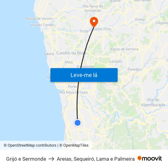 Grijó e Sermonde to Areias, Sequeiró, Lama e Palmeira map