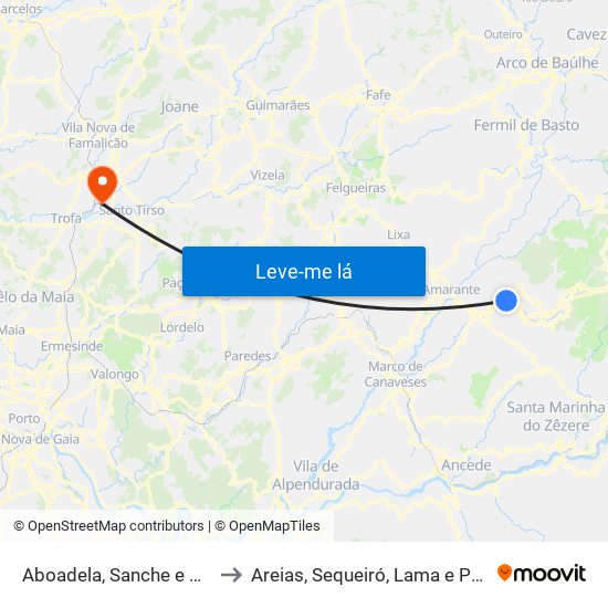 Aboadela, Sanche e Várzea to Areias, Sequeiró, Lama e Palmeira map