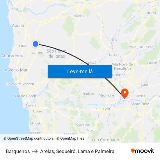 Barqueiros to Areias, Sequeiró, Lama e Palmeira map