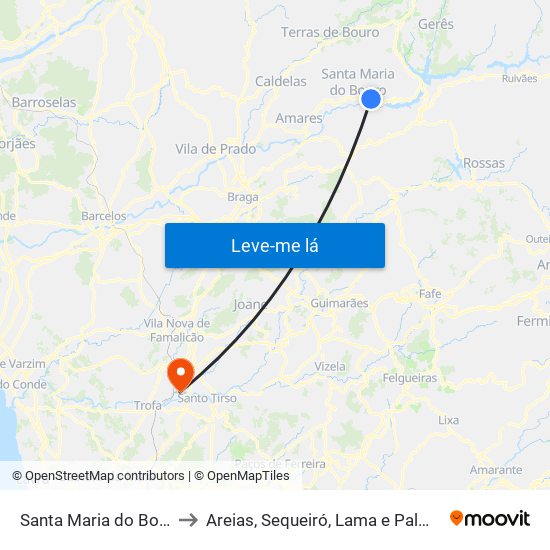 Santa Maria do Bouro to Areias, Sequeiró, Lama e Palmeira map