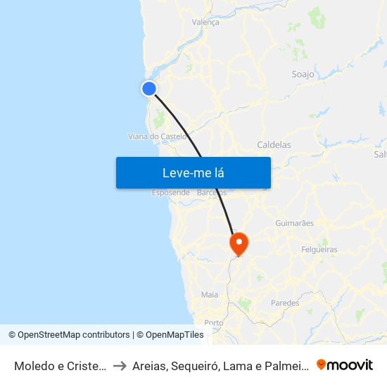 Moledo e Cristelo to Areias, Sequeiró, Lama e Palmeira map