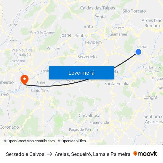 Serzedo e Calvos to Areias, Sequeiró, Lama e Palmeira map