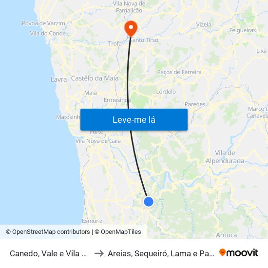 Canedo, Vale e Vila Maior to Areias, Sequeiró, Lama e Palmeira map