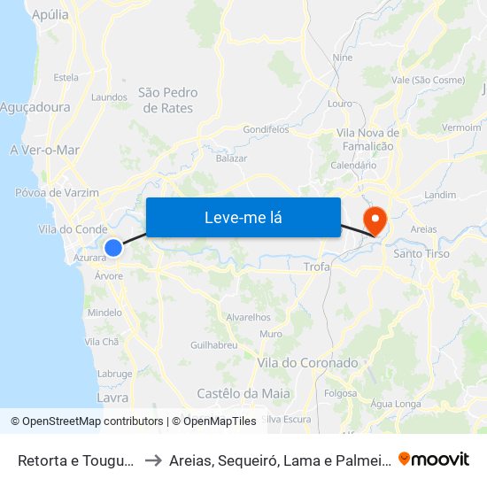 Retorta e Tougues to Areias, Sequeiró, Lama e Palmeira map