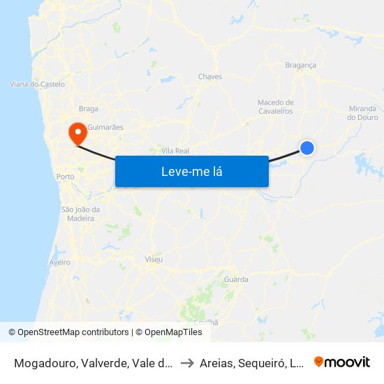 Mogadouro, Valverde, Vale de Porco e Vilar de Rei to Areias, Sequeiró, Lama e Palmeira map