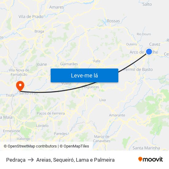 Pedraça to Areias, Sequeiró, Lama e Palmeira map