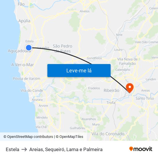 Estela to Areias, Sequeiró, Lama e Palmeira map