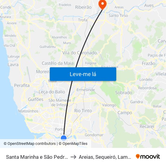 Santa Marinha e São Pedro da Afurada to Areias, Sequeiró, Lama e Palmeira map