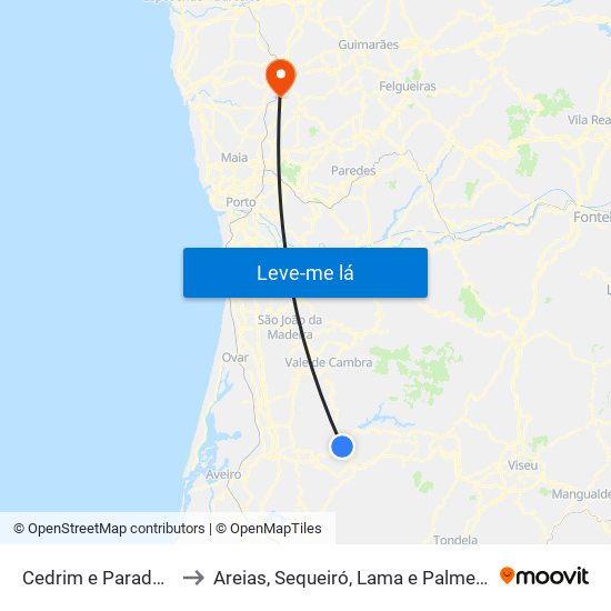 Cedrim e Paradela to Areias, Sequeiró, Lama e Palmeira map