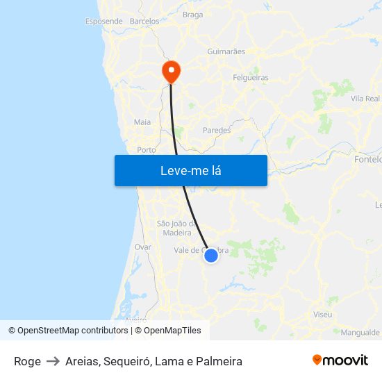 Roge to Areias, Sequeiró, Lama e Palmeira map