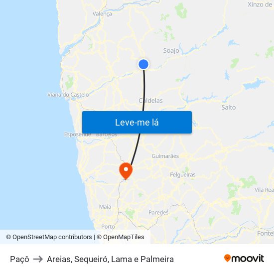 Paçô to Areias, Sequeiró, Lama e Palmeira map