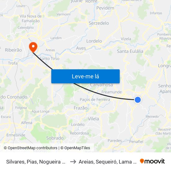Silvares, Pias, Nogueira e Alvarenga to Areias, Sequeiró, Lama e Palmeira map