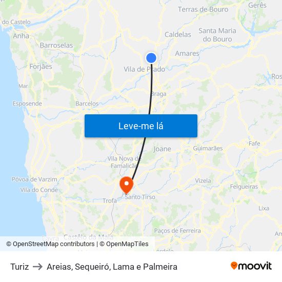 Turiz to Areias, Sequeiró, Lama e Palmeira map