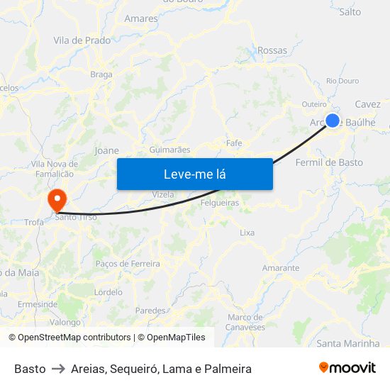 Basto to Areias, Sequeiró, Lama e Palmeira map
