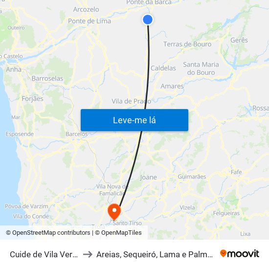 Cuide de Vila Verde to Areias, Sequeiró, Lama e Palmeira map