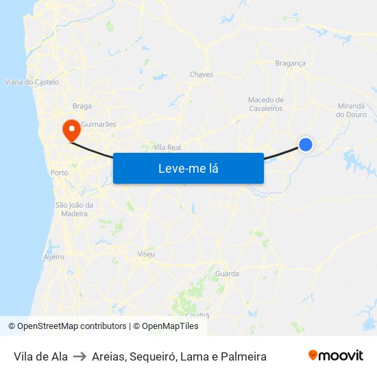 Vila de Ala to Areias, Sequeiró, Lama e Palmeira map