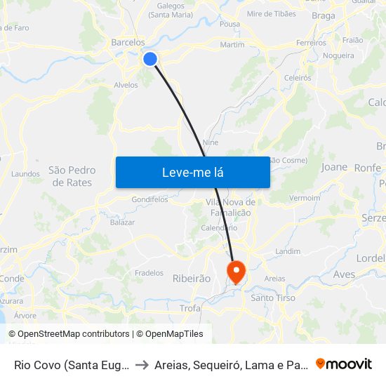 Rio Covo (Santa Eugénia) to Areias, Sequeiró, Lama e Palmeira map