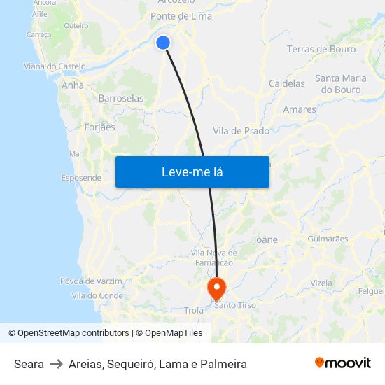 Seara to Areias, Sequeiró, Lama e Palmeira map