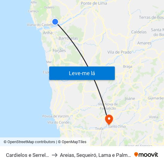 Cardielos e Serreleis to Areias, Sequeiró, Lama e Palmeira map