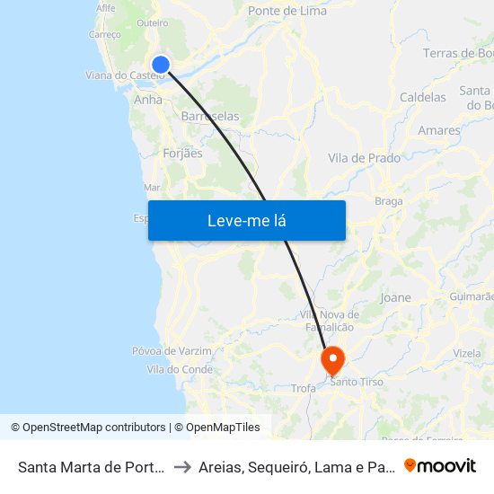 Santa Marta de Portuzelo to Areias, Sequeiró, Lama e Palmeira map