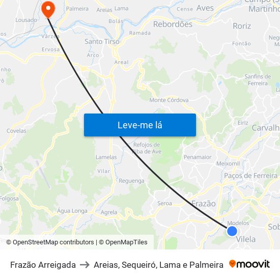 Frazão Arreigada to Areias, Sequeiró, Lama e Palmeira map