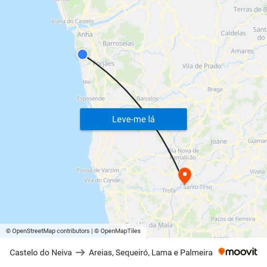 Castelo do Neiva to Areias, Sequeiró, Lama e Palmeira map