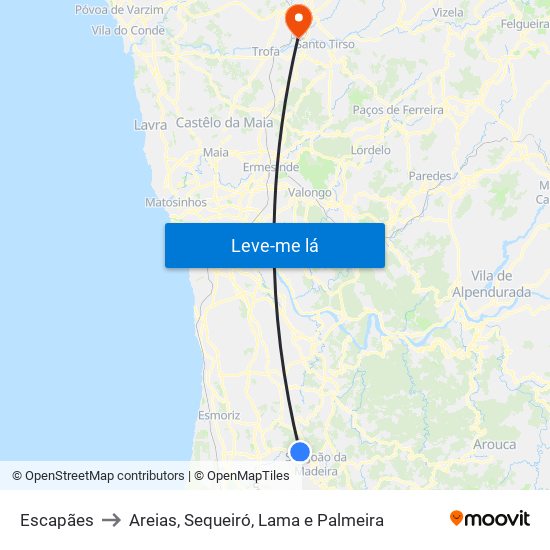 Escapães to Areias, Sequeiró, Lama e Palmeira map