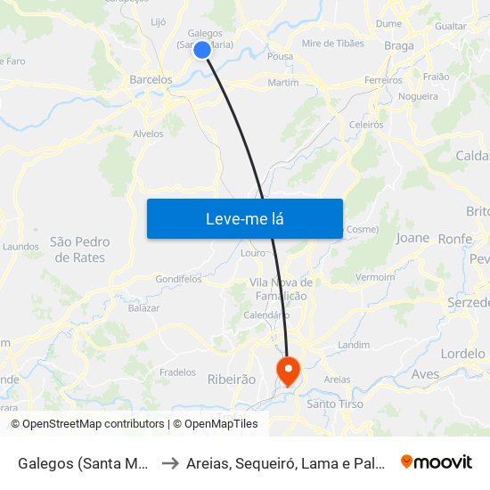 Galegos (Santa Maria) to Areias, Sequeiró, Lama e Palmeira map