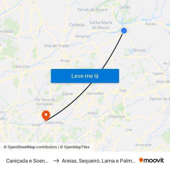 Caniçada e Soengas to Areias, Sequeiró, Lama e Palmeira map