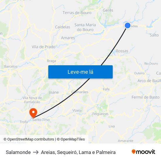 Salamonde to Areias, Sequeiró, Lama e Palmeira map