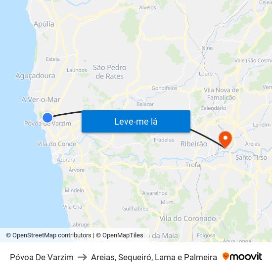 Póvoa De Varzim to Areias, Sequeiró, Lama e Palmeira map