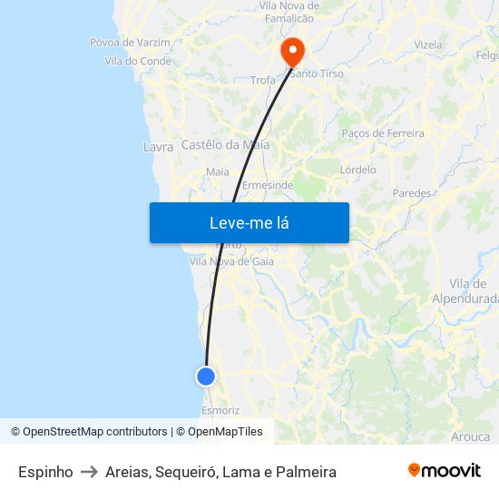 Espinho to Areias, Sequeiró, Lama e Palmeira map