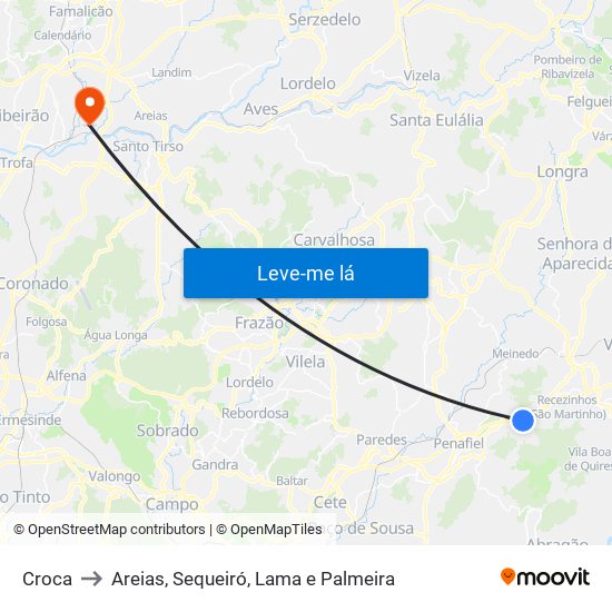 Croca to Areias, Sequeiró, Lama e Palmeira map