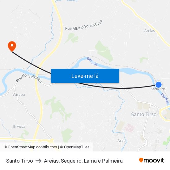 Santo Tirso to Areias, Sequeiró, Lama e Palmeira map