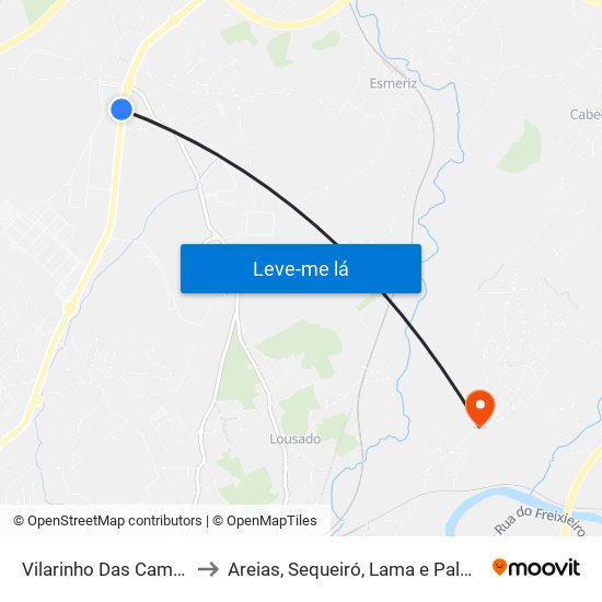 Vilarinho Das Cambas to Areias, Sequeiró, Lama e Palmeira map