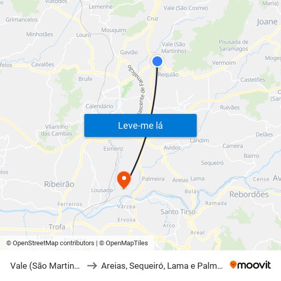 Vale (São Martinho) to Areias, Sequeiró, Lama e Palmeira map