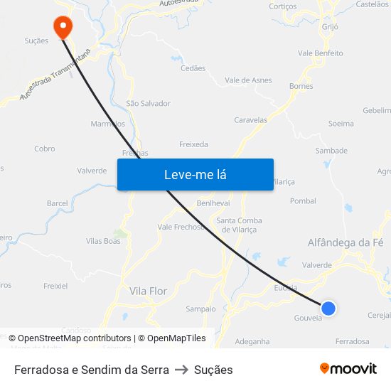 Ferradosa e Sendim da Serra to Suçães map