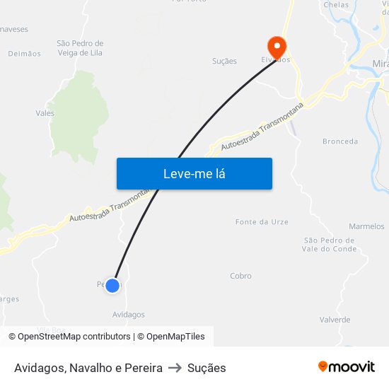 Avidagos, Navalho e Pereira to Suçães map