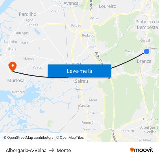 Albergaria-A-Velha to Monte map